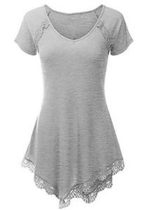 Leo Rosi Gray Lace Detail Tunic Top Sz L